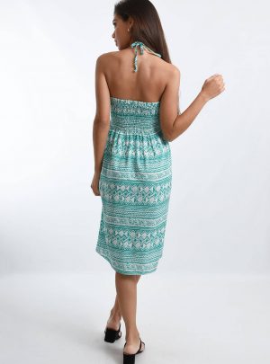 Vestido fibrana con aplique madera cuello