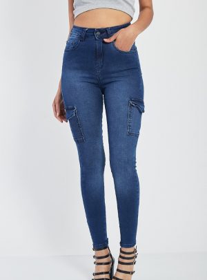 Jean cargo azul chupin tiro alto. Inquieta CH599