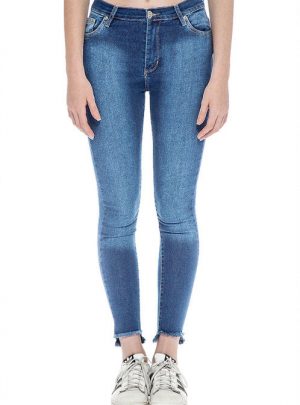 Jean azul bota irregular localizado chupin Inquieta. CH632
