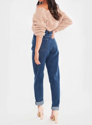 Jean mom azul localizado tiro alto Inquieta. CH630