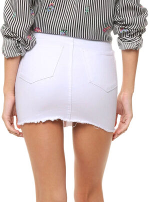 Pollera de jean rigida blanca con flecos Inquieta. PO01.